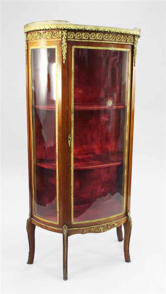 A French Transitional style gilt metal mounted mahogany vitrine, W.2ft 2.5in.